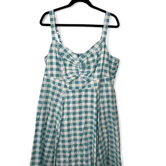 TORRID 2X  Midi Poplin Fit & Flare Dress Gingham Check Teal Sundress Sleeveless - Picture 3 of 8